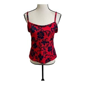 Maxine of Hollywood womens tankini bathing suit top. Floral red blue size 16